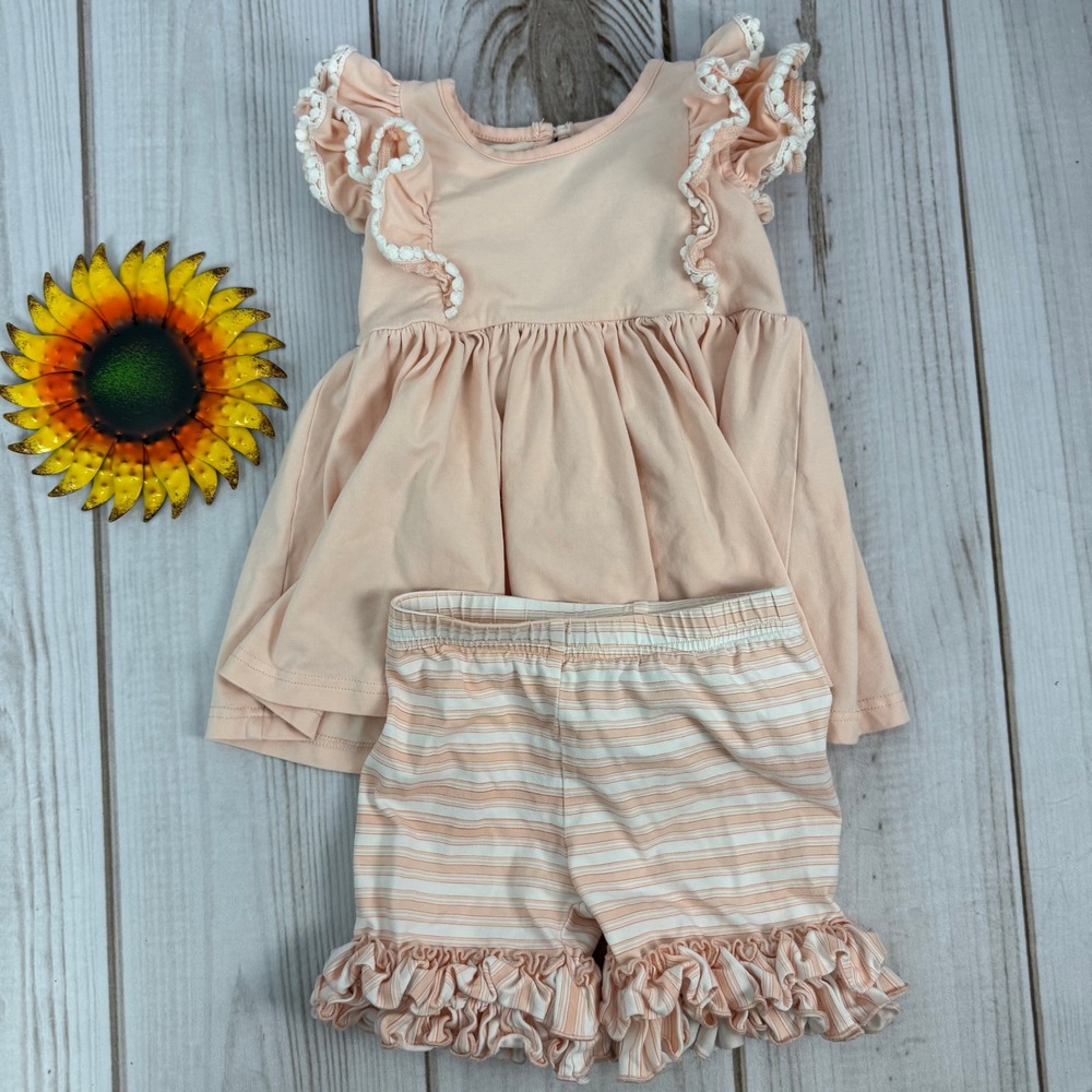 Serendipity‎ Clothing Girl's 2T Pink Striped Ruffle Shorts Set